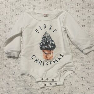 Baby Long-Sleeve One-Piece "First Christmas" - White